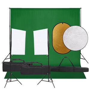 vidaXL Фотографски комплект за студио, комплект лампи, фон и рефлектор