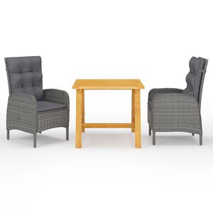 vidaXL Градински трапезен комплект, 3 части, сив