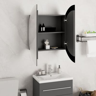 vidaXL Шкаф за баня с кръгло огледало и LED, сив, 54x54x17,5 см