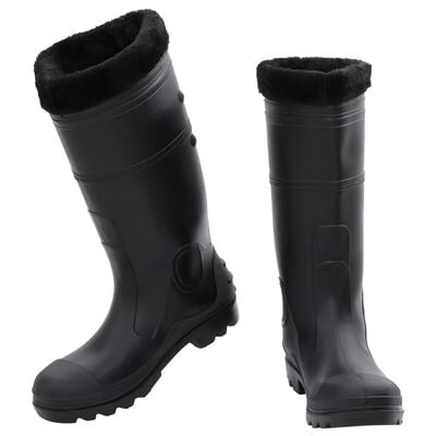 vidaXL Ботуши за дъжд с подвижни чорапи, черни, размер 42, PVC