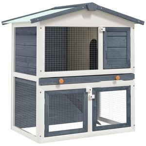 vidaXL Външна клетка за зайци, 3 врати, сива, дърво