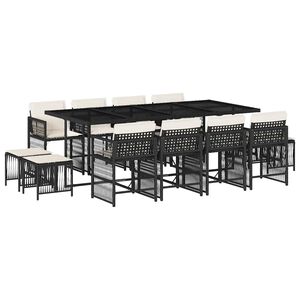 vidaXL Външен трапезен комплект 13 части с възглавници черен полиратан