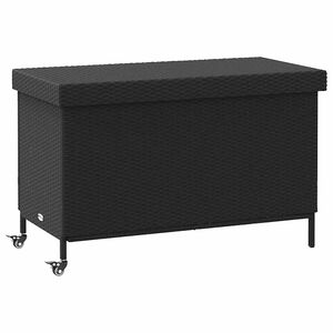 vidaXL Градинска кутия за съхранение с колелца, черна, 110x55x73 см, полиратан