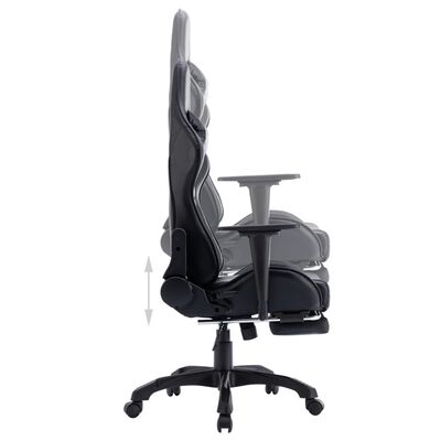 vidaXL Геймърски стол с подложка за крака, черен, изкуствена кожа