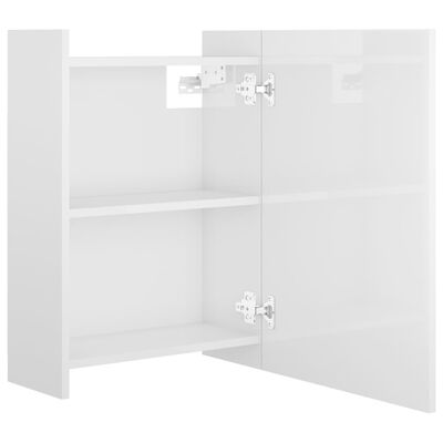 vidaXL Шкаф за баня с огледало, бял гланц, 62,5x20,5x64 см, ПДЧ