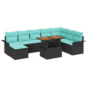 vidaXL Градински Софа Комплект с възглавница 9 pcs Черен и син