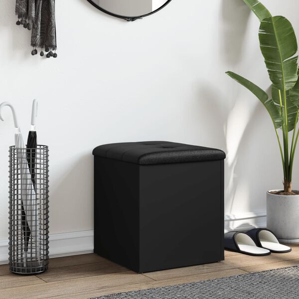 vidaXL Пейка за съхранение, черна, 42x42x45 см, инженерно дърво