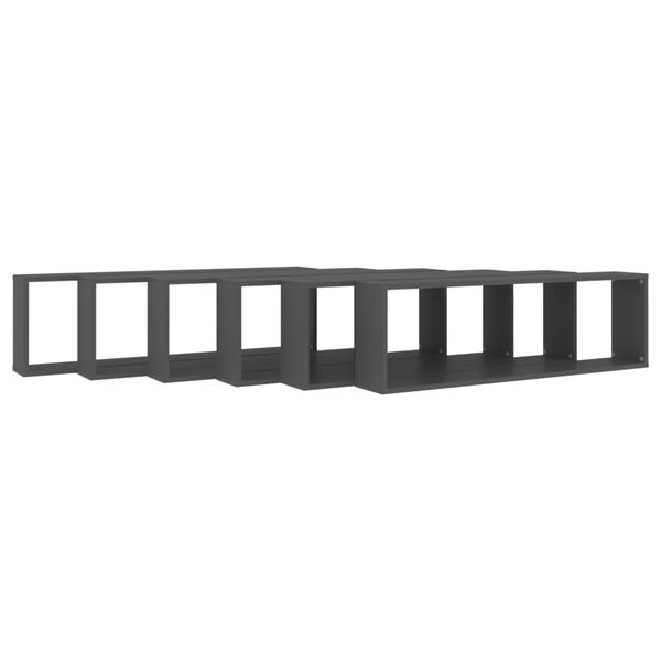 vidaXL Стенни кубични рафтове 6 бр, сиви, 100x15x30 см инженерно дърво