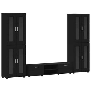 vidaXL Комплект ТВ шкаф с чекмедже с рафт FLORIN Черно Инженерно дърво