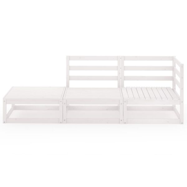 vidaXL Градински лаундж комплект, 3 части, бял, бор масив