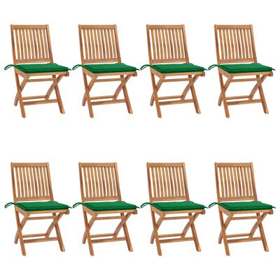 vidaXL Сгъваеми градински столове с възглавници, 8 бр, тик масив