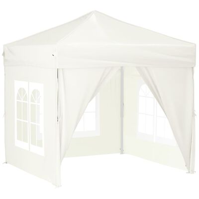 vidaXL Сгъваема парти палатка със странични стени, кремава, 2x2 м