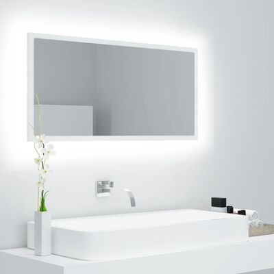 vidaXL LED огледало за баня, бяло, 90x8,5x37 см, акрил