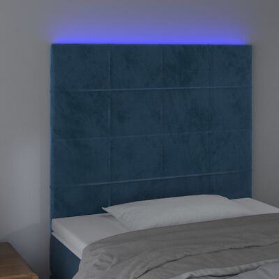 vidaXL LED горна табла за легло, тъмносиня, 80x5x118/128 см, кадифе
