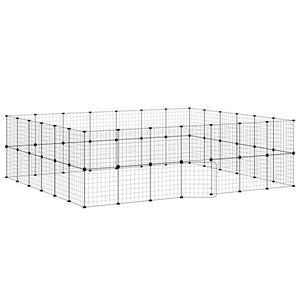 vidaXL Клетка за животни с врата, 52 панела, черна, 35x35 см, стомана