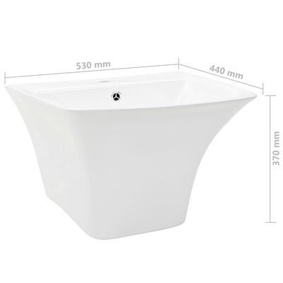vidaXL Керамична мивка за стенен монтаж, бяла, 530x440x370 мм