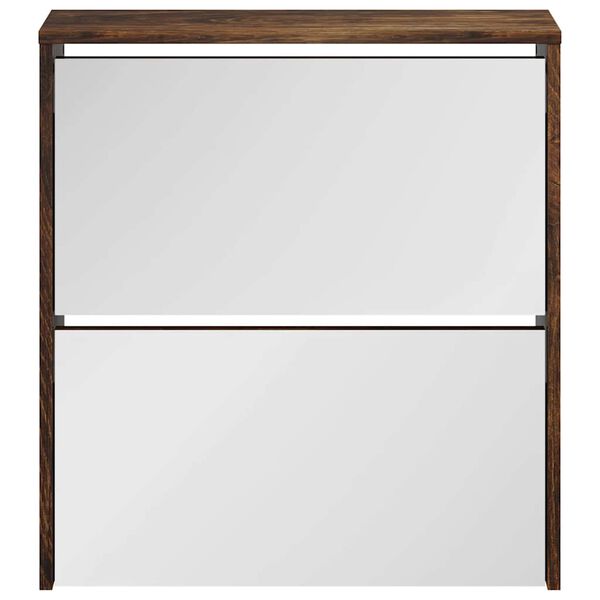 vidaXL Шкаф за обувки с огледало, 2 нива, опушен дъб, 63x17x67 см