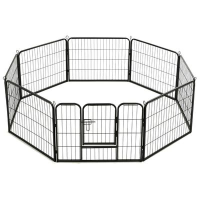 vidaXL Заграждение за куче, 8 панела, стомана, 60x80 см, черно