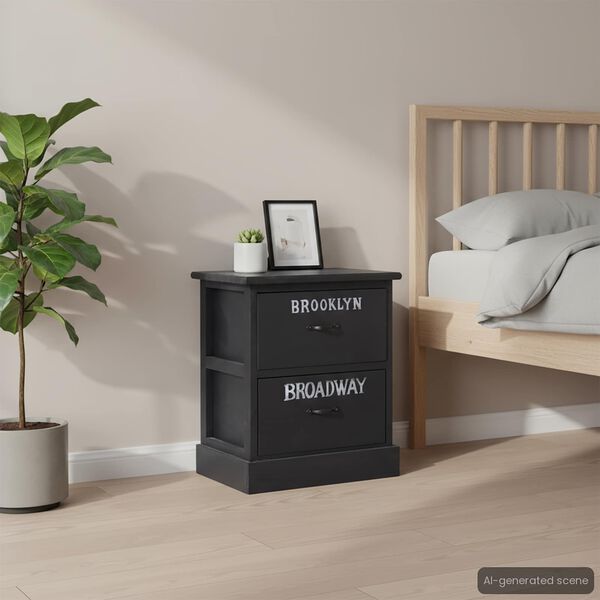 vidaXL Нощни шкафчета, 2 бр, черни, 38x28x45 см, дърво от пауловния