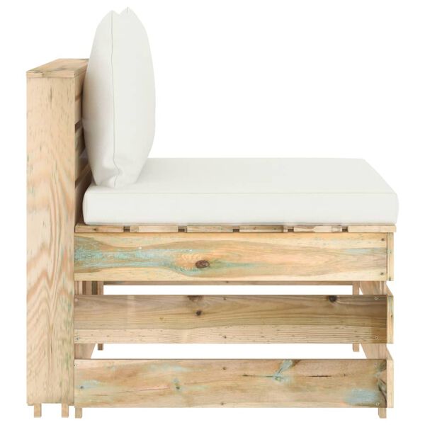 vidaXL Секционен среден диван с възглавници, зелено импрегнирано дърво