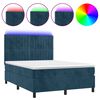 vidaXL Боксспринг легло с матрак и LED, тъмносиньо, 140x190 см, кадифе