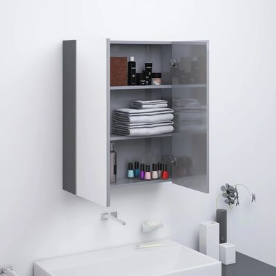 vidaXL Шкаф с огледало за баня, 60x15x75 см, МДФ, сив гланц