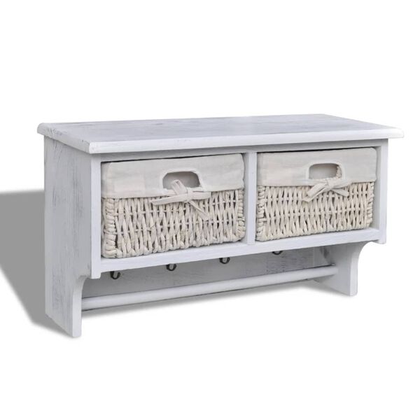 vidaXL Стенен рафт, бял, 60x23,5x33 см, дърво от пауловния