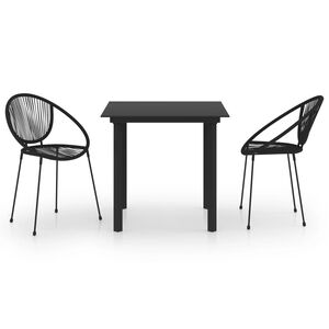 vidaXL Градински трапезен комплект, 3 части, PVC ратан, черен