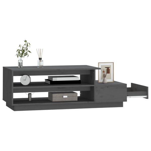 vidaXL Кафе маса, сива, 120x50x40,5 см, борово дърво масив