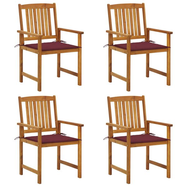 vidaXL Градински столове с възглавници, 4 бр, акациево дърво масив