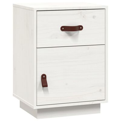 vidaXL Нощно шкафче, бяло,40x34x55 см, борово дърво масив