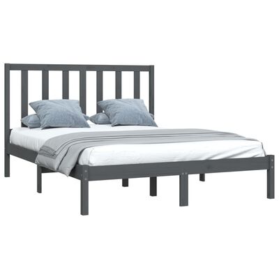 vidaXL Рамка за легло, сива, масивен бор, 150x200 см, 5FT King Size