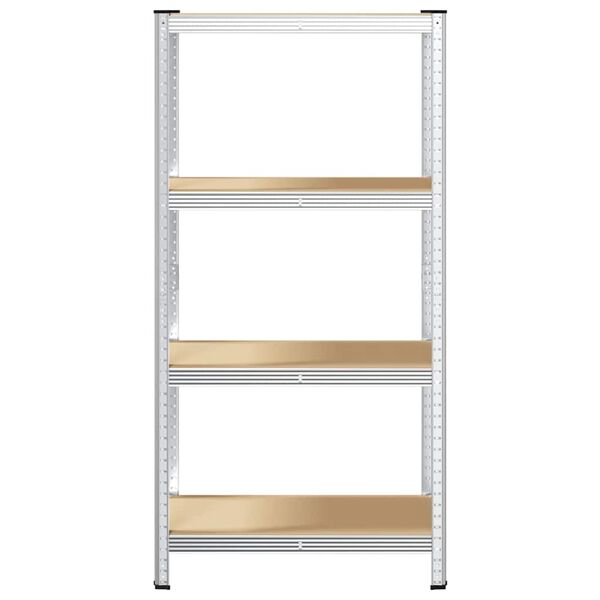 vidaXL Стелаж с 4 рафта, сребрист, стомана и инженерно дърво