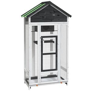 vidaXL Къщичка за птици сива 91,5x53x170 см масивна чамова дървесина