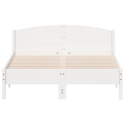vidaXL Рамка за легло с табла, бяла, 150x200 см, борово дърво масив