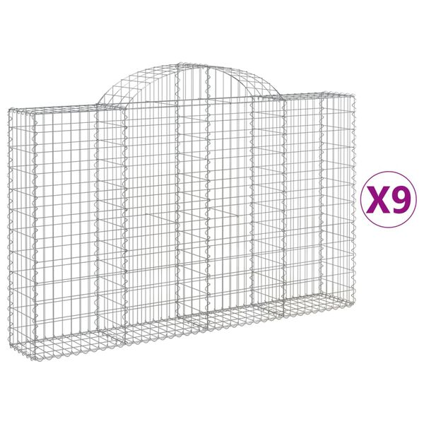 vidaXL Габионни кошници арка 9 бр 200x30x120/140 см поцинковано желязо