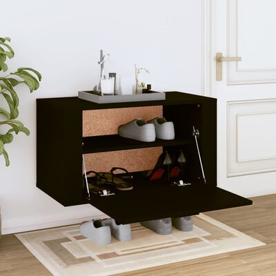 vidaXL Стенен шкаф за обувки, черен, 70x35x38 см, инженерно дърво