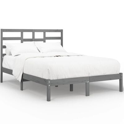 vidaXL Рамка за легло, сива, бор масив, 120x190 см, Small Double
