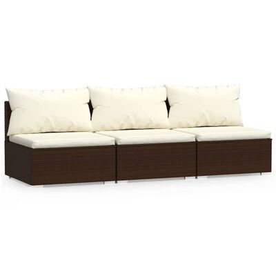 vidaXL 3-местен диван с възглавници, кафяв полиратан