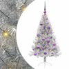 vidaXL Изкуствена коледна елха с подсветка Сребрист 120 cm PET