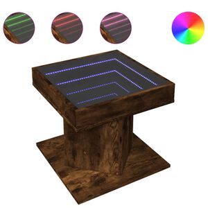 vidaXL Маса за кафе с LED, опушен дъб, 50x50x45 см, инженерно дърво
