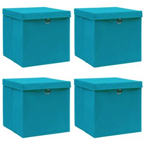 vidaXL Кутии за съхранение с капаци 4 бр бебешко сини 32x32x32 см плат