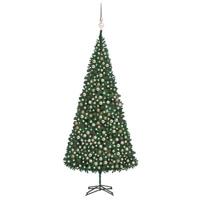 vidaXL Изкуствена осветена коледна елха с топки, 500 см, зелена