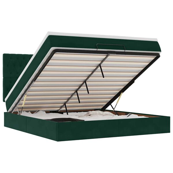 vidaXL Османска легло с матраци и LED, тъмнозелено, 200x200 см, кадифе