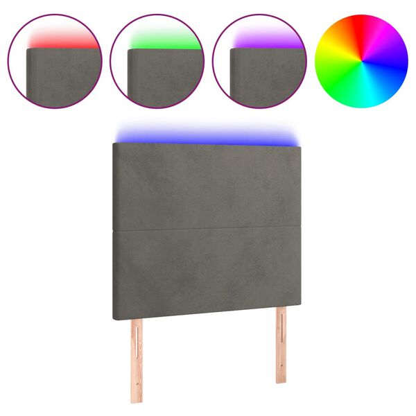 vidaXL LED горна табла за легло, тъмносива, 90x5x118/128 см, кадифе