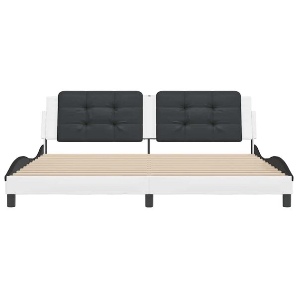 vidaXL Рамка за легло без матрак Zadar, бяла, черна, 200x200см, изкуствена кожа