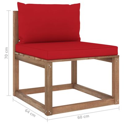 vidaXL Градински палетен среден диван с червени възглавници