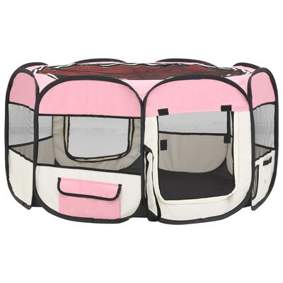 vidaXL Сгъваема кучешка кошара с чанта за носене розова 125x125x61 см