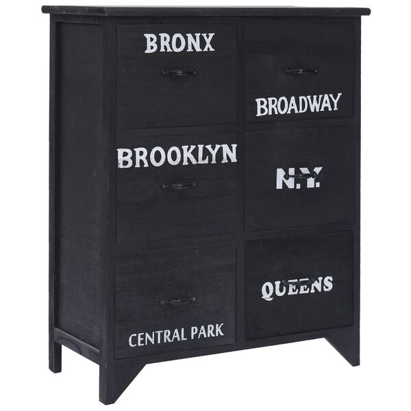 vidaXL Страничен шкаф с 6 чекмеджета, черен, 60x30x75 см, пауловния