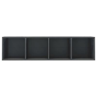 vidaXL Библиотека/ТВ шкаф, силен гланц, сива, 143x30x36 см